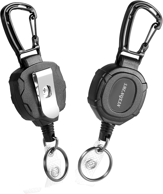 2 Pack Retractable Keychain Heavy Duty Carabiner Badge Holder, Tactical ID Badge Reel with 32??Steel Retractable Cord, 8.0 OZ