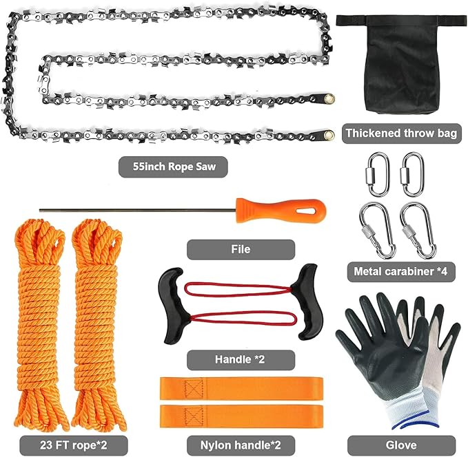 Premium 55 Inch High Limb Rope Saw with Two Ropes,70 Sharp Teeth Blades on Both Sides-Best Folding Pocket Chain Saw for Camping,Field Survival Gear,Hunting.