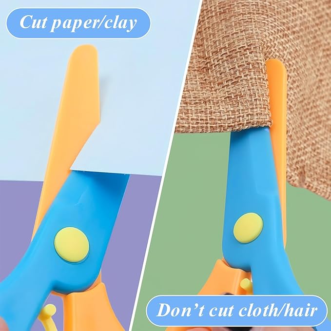 LOVESTOWN Kids Safety Scissors, 16 PCS Blunt Tip Toddler Scissors for Preschool Training, Anti-Pinch Design, Child Hand-Eye Coordination Development, Playdough Cutting Tools & Craft Activities