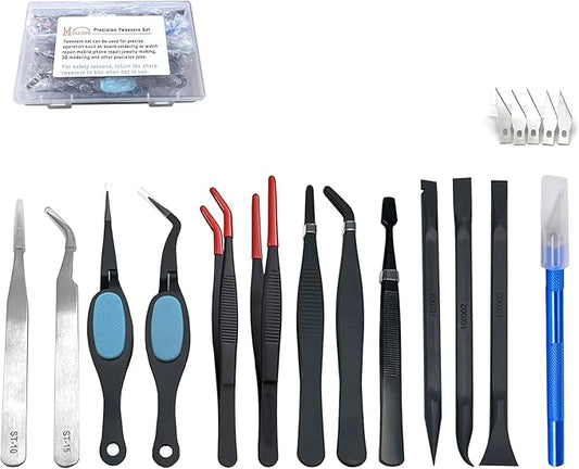 Precision Tweezers Set Anti-Static use for Electronics Soldering, Jewelry-Making, Laboratory & Crafts - Includes Storage Box