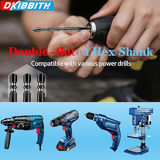 DKIBBITH 4-Flute Serrated Masonry Drill Bit Set (10-Piece, Black) - 3/16" to 1/2" for Concrete, Tile, Brick, Glass, Ceramic