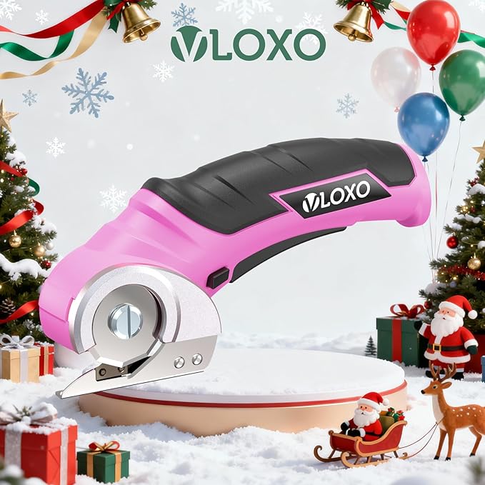 VLOXO Cardboard Cutter, Cordless Electric Scissors for Leather with Safety Lock, Box Cutter Electric Multi-Cutting Tools Rechargeable Powerful Scissors for Canvas Leather Plastic with Storage Box Pink