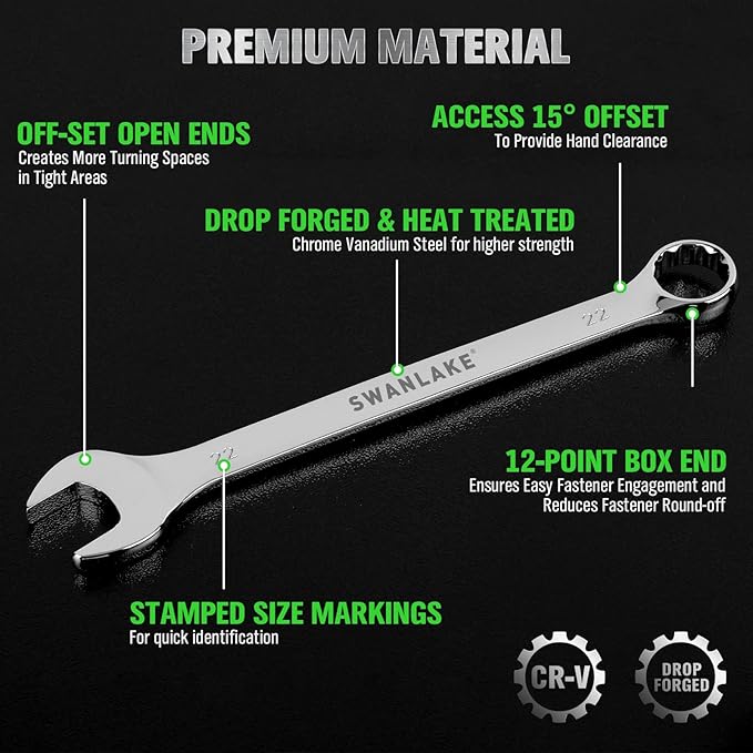 SWANLAKE GARDEN TOOLS 30-Piece Combination Wrench Set, Metric & SAE (8-22mm & 1/4??to 1-1/16??,12-Point Open End Standard Wrench Set, Mechanics Wrenches Sets, Chrome Vanadium Steel with Storage Rack