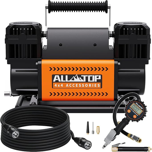 ALL-TOP Dual Cylinder Air Compressor with Digital Pressure Gauge Tire Inflator Kit, 12V Portable Inflator 12.35ft쨀/Min, Offroad Air Pump for Truck Tires, Heavy Duty Max 150 PSI for 4x4 Vehicle & RV