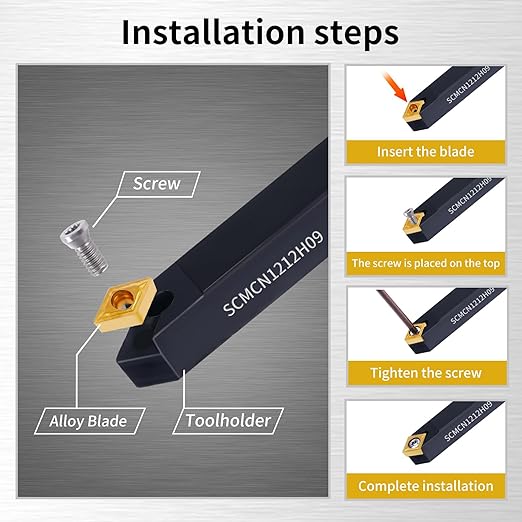 1/2" 12mm Indexable Lathe Turning Tool 21Pcs Kit- 7Pcs Metal Lathe Tools Holder Set with 14Pcs Carbide Insert Turning Inserts for Turning Grooving Boring Threading Cutting.Carbide Lathe Tools.