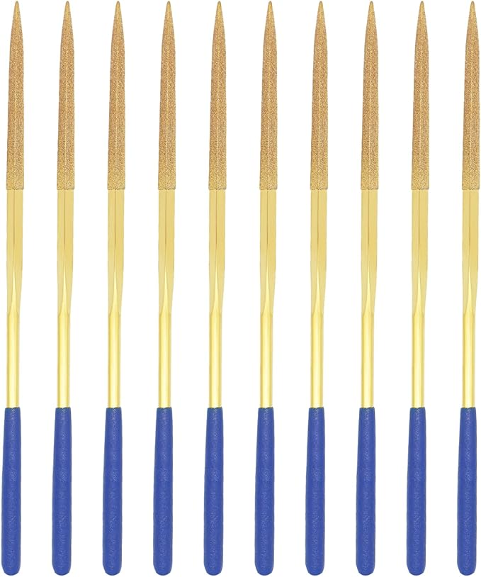 10 PCS Diamond Needle File (3×140mm) 150 Grit Titanium Coated Mini Metal Files Triangle Files for Precision Metal File Work Miniature DIY Jewelers/Glass/Ceramic