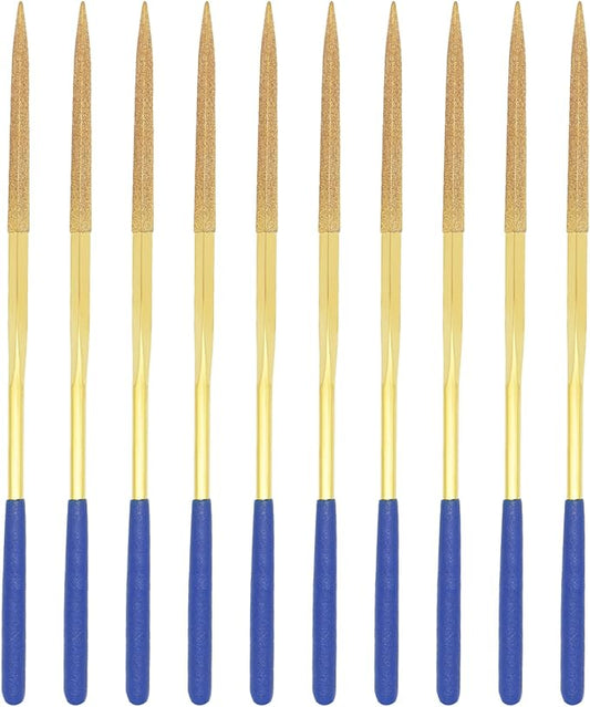 10 PCS Diamond Needle File (3×140mm) 150 Grit Titanium Coated Mini Metal Files Triangle Files for Precision Metal File Work Miniature DIY Jewelers/Glass/Ceramic