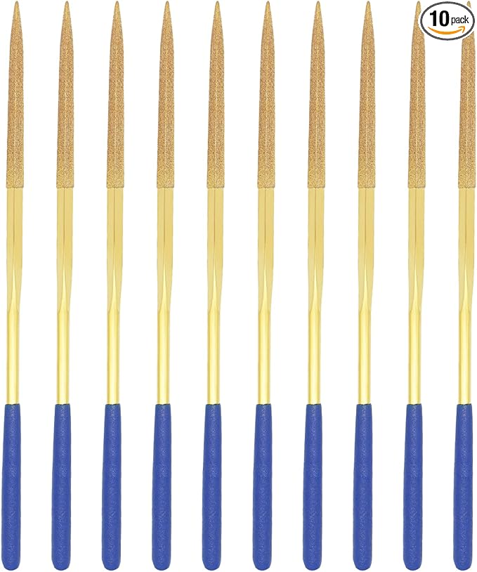 10 PCS Diamond Needle File (4mm x 160mm,150 Grit) Titanium Coated Mini Metal Files Triangle Files for Precision Metal File Work Miniature DIY Jewelers/Glass/Ceramic