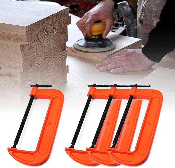 (4 PACK) C Clamps Set 8 Inch Heavy Duty Steel Iron Alloy Versatile G-Clamps, Orange
