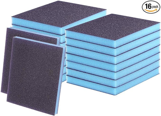 HARFINGTON 16pcs Fine Sanding Sponge Blocks 240-320 Grit Foam Sanding Block Pad for Polishing Kitchen Metal Wood Drywall, 120x100x12mm, Purple