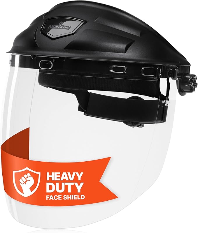 NoCry Premium Safety Face Shield for Grinding and Cutting ??Clear Anti-Fog, Impact Resistant Visor and Adjustable Headgear ??ANSI Z87.1 Certified for Industrial Use ??Washable Sweatbands Included
