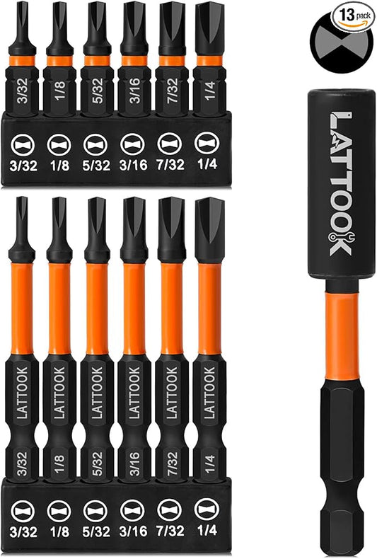 Impact Clutch Bits Set, LATTOOK 13PCS Type G Clutch Head Bits for Vintage American Cars, Chevy Cars and Trucks Older, Magnetic S2 Steel, 3/32'', 1/8'', 5/32'', 3/16'', 7/32'', 1/4'