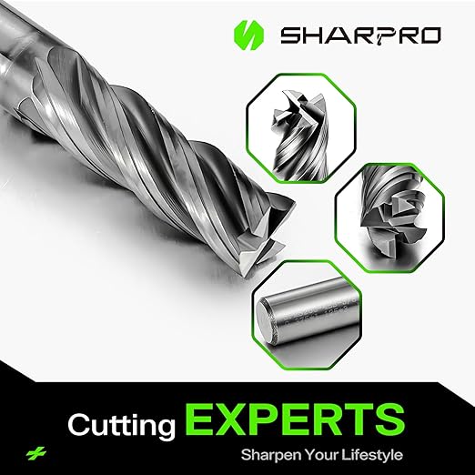 SHAPPRO 3/8 Inch Shank Carbide Square End Mill, 4 Flute CNC End Mills, Heat-Resistant Metal Endmill Suitable Alloy Steel, Stainless Steel, Various Cast Iron