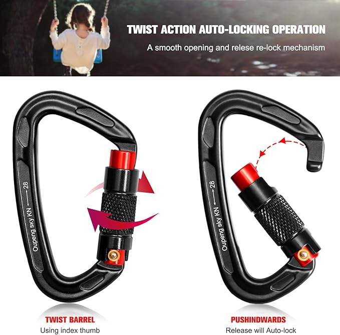 Auto Locking Carabiner Clips - 28KN (6172lbs) Heavy Duty Caribeaners 竊?PCS Large Carabiner Clip for Keychains竊똇ammock竊똂amping, Gym, Hiking, Outdoor 竊똃og Leash