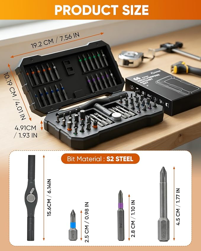 Saker 66 in 1 Magnetic Screwdriver Set Portable Multi Bit Ratcheting Screwdriver Kit with Detachable Handle for Home Electronics,Computer,Furniture, Bike,DIY,Valentine's Day Gifts