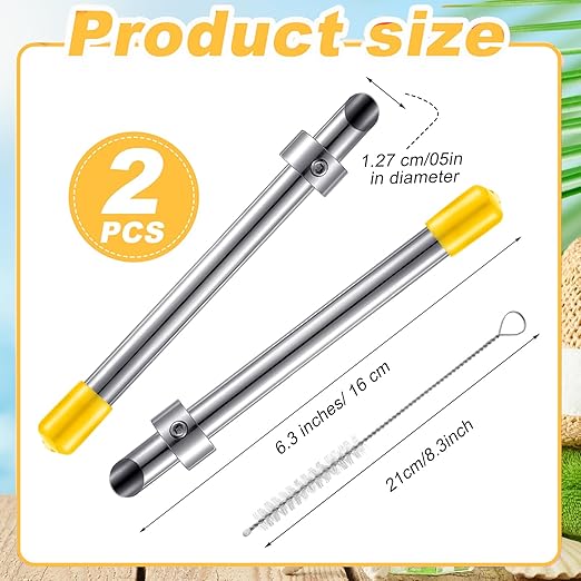 Lasnten 2 Pack Straw Puncher for Plastic Lids Lemonade Cups, Stainless Steel Straw Hole Puncher Punching Tools for Cafe Drinks Deli Container Squeezed Fresh Lemonade Stand Supplies(6.3 Inch,Yellow)