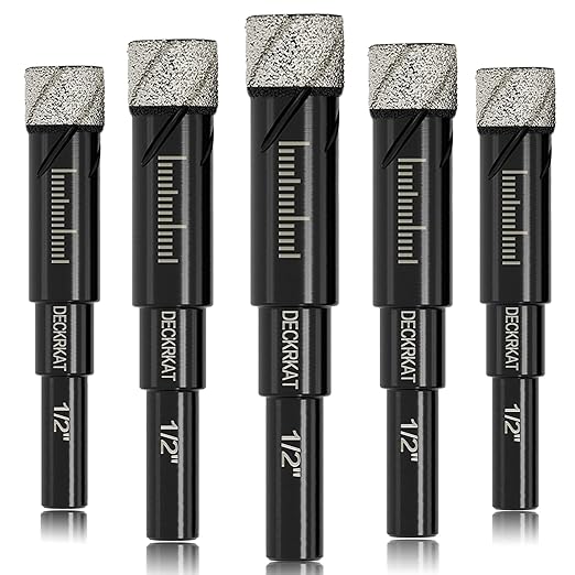 5 Packs Dry Diamond Drill Bits Set 1/2" 12mm Vacuum Brazed Diamond Hole Saws for Granite Tile Ceramic Marble Stone Glass and More Hard Materials (not for Wood), Round Shank with Storage Case