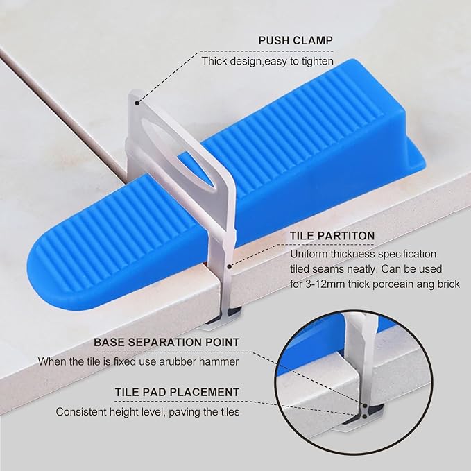 Tile Leveling System 1/16" Spacers Tile Leveler clips 2000pcs DIY Tile Leveling Spacers Tile Leveling System for Professional Ceramic and Stone Installation