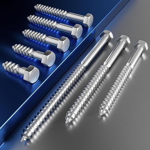 Lag Screws Wood Screws (12PCS, 1/2"x4", Black) Hex Head Lag Bolts,(12x100) Heavy Duty Lag Screws,304 Stainless Steel Bolts 18-8