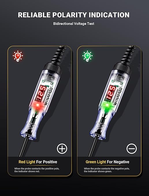 Automotive Test Light with 3-120V LED Digital Voltage Display, Auto Circuit Tester with Voltmeter & Dual Color Polarity Indicate, Electric Test Pen w/Stainless Probe for Car/Truck/SUV Checker