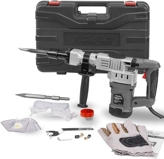XtremepowerUS 1400W Demolition Electric Jack Hammer Concrete Breaker Trigger Lock with (2) Chisel Bit with Carrying Case