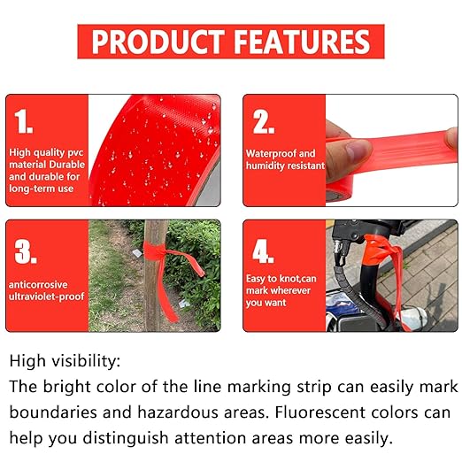 5 Pack Orange Flagging Tape, Non-Adhesive Plastic Ribbon Neon Marking Roll, 0.78"*500ft, Marking Tape for Tree Marking, Hunting, Boundaries and Hazardous Areas,Trail Marking