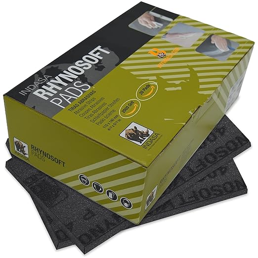 Indasa Rhynosoft Foam Sanding Pads - 4.5" x 5.5", Hook and Loop, 2000 Grit, Redline, Flexible,Tear-Resistant,Ideal for Automotive, Wood, & Finishing (Pack of 20 Pads)