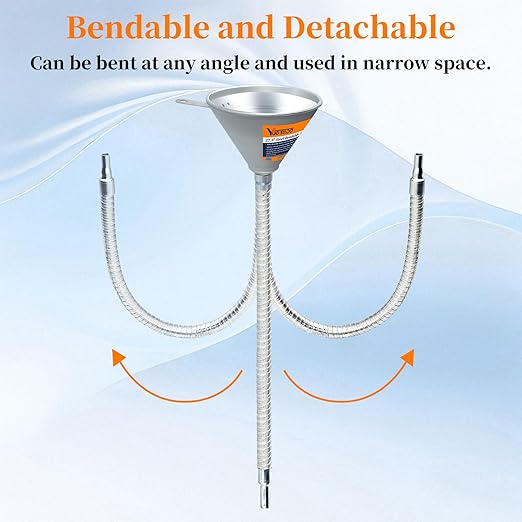 3Pcs 14.84" & 27.56" Steel Bendable Spout Funnel with Filter & Long/Short Hoses for All Automotive Oils, Flexible Long Funnels for Automotive Use for Transmission Fluid, Diesel Fuel, and Other Liquids