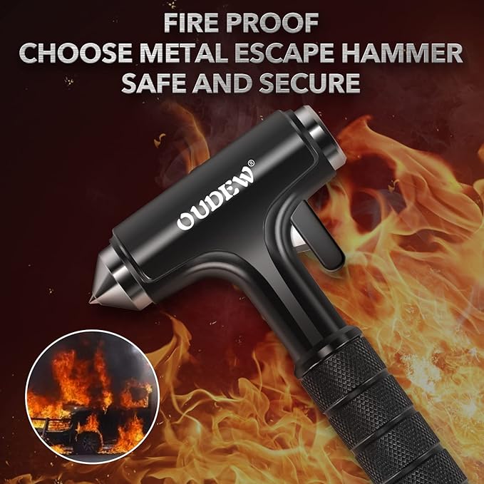 Car Safety Hammer, Car Glass Breaker with Seat Belt Cutter, Automotive Escape Tool with Lighting Function, Metal Window Breaker, Emergecy Safety Hammer for Auto Accidents (Black)