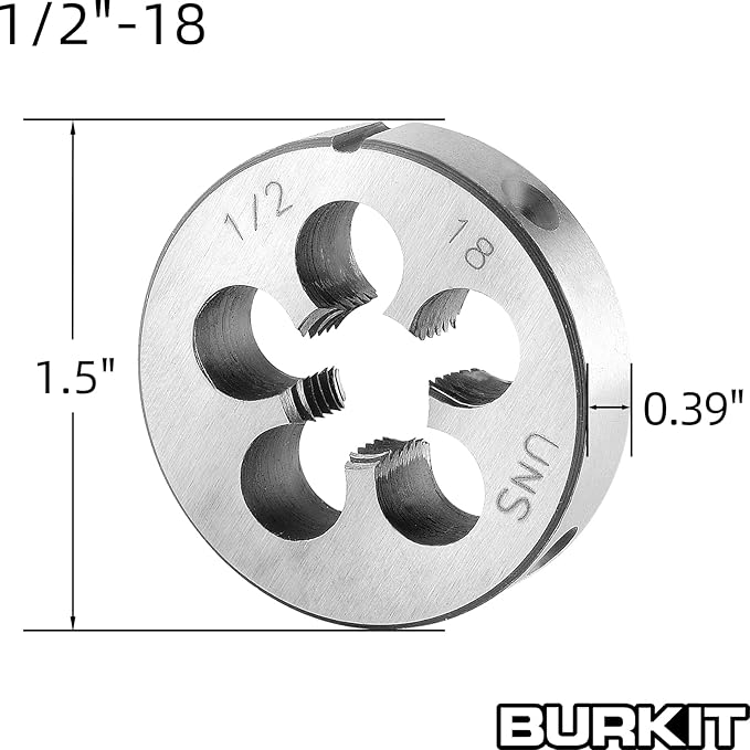 Burkit 1/2"-18 UNS Tap and Die Set Right Hand, 1/2 x 18 UNS Machine Thread Tap and Round Die