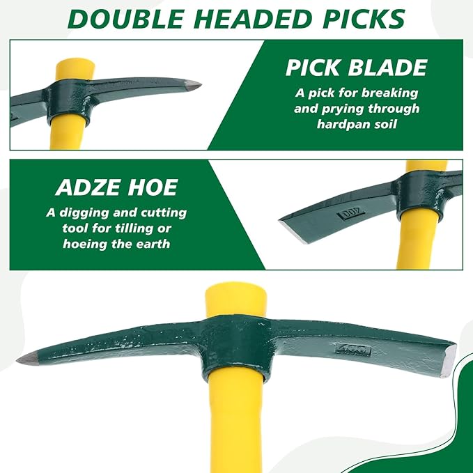 Lothee 6 PCS Pick Mattock Hoe 15 Inch Heavy Duty 1.5Lbs Forged Garden Pick Axe with Rubber Non-Slip Handle Weeding Mattock Hoe Agriculture Hand Tools for Weeding Cultivating Camping or Prospecting