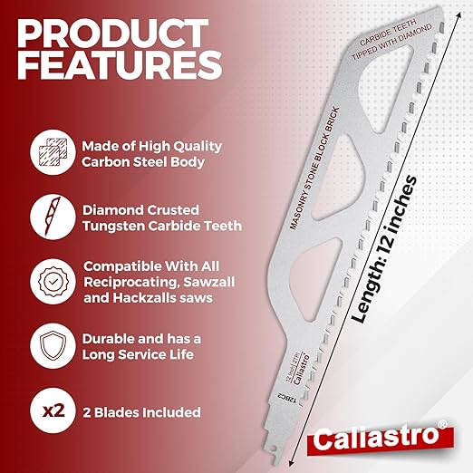12-Inch Brick, Masonry, Porous Concrete, Engineered Stone Cutting Reciprocating Saw Blade - 2 Pack