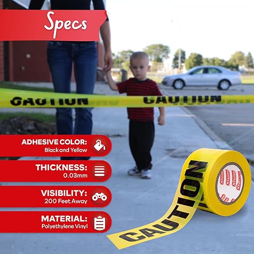 XFasten Yellow Caution Tape Roll, 3 in x 1000 ft, Thick and Durable Yellow Safety Tape for Barricades, Construction, Warning, and Hazard Areas ??Easy to Loop, Weatherproof, and Fading-Resistant