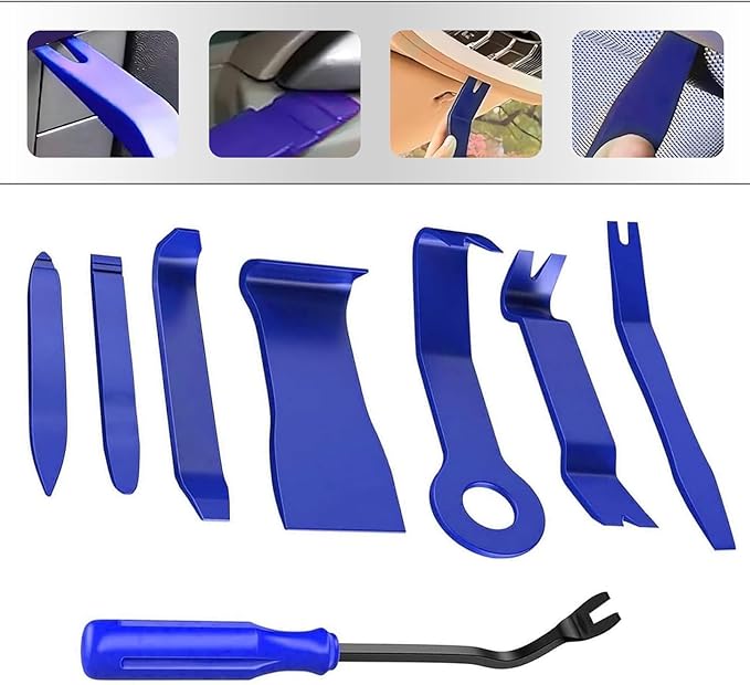 8 PCS Car Trim Removal Tool Kit, Panel Fastener Clips Removal Tool, Vehicle Plastic Upholstery Crowbar for Removing Car Audio, Dashboard, Window Trim Fastener (Blue)
