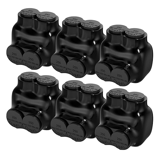 Insulated Multi Tap Connector 2 Port 250MCM-6AWG Splice Electrical Power Connectors 5/16" Allen Hex Aluminum Wire Connector- 6 Pack