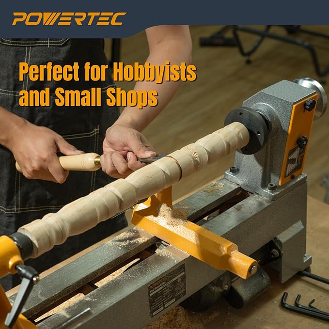 POWERTEC 10" x 18" Benchtop Mini Wood Lathe ??1/2HP, 5-Speed Cast Iron Lathe with MT2 Taper for Turning Pens, Bowls, Spindles, and DIY Wood Projects (LT1018)