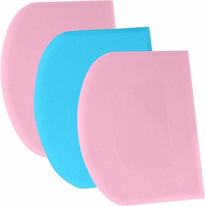 SURDOCA Dough Scraper Bench Scraper - 3P 4.7x3.7" Plastic Flexible Bowl Scraper, Sharp Edge & Angles Cake Scraper. Non-Slip Bakeware Decorating Tools Sculpting & Modeling Tools - Pink+Blue+Pink
