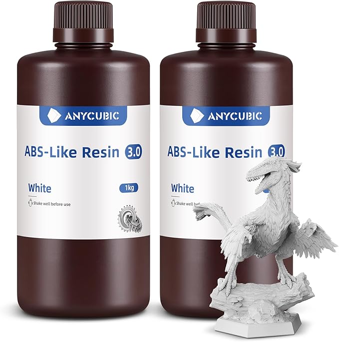 ANYCUBIC ABS-Like Resin 3.0, 3D Printer Resin with Enhanced Strength and Toughness, High Precision and Minimal Shrinkage, Wide Compatibility for All LCD Resin 3D Printers (White, 2kg)