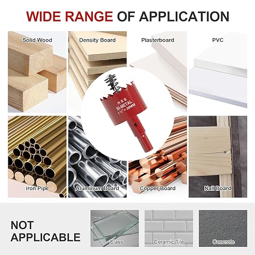 1-1/2" (38mm) Bi-Metal M42 High Speed Steel Hole Saw with Pilot Drill Bit, Smooth Cutting Edge for PVC, Drywall, Wood, Plastic, Gypsum Board, Rubber, Thin Metal
