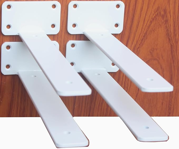 4 Pack - 11 inch White Hidden L Shelf Bracket (1/5 Inch Thicked) Iron Floating Shelf Brackets Rustic Industrial Metal Brackets for Shelf Support