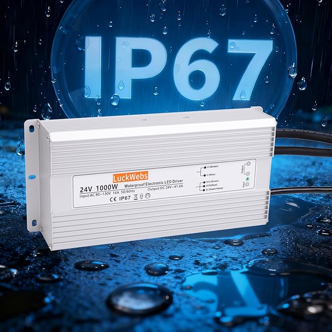 LED Driver 24V1000W Waterproof Power Supply AC90-130V to DC24V41.6A Switching Power Supply IP67 Converter Suitable for Outdoor LED Lighting and Any 24V DC Equipment