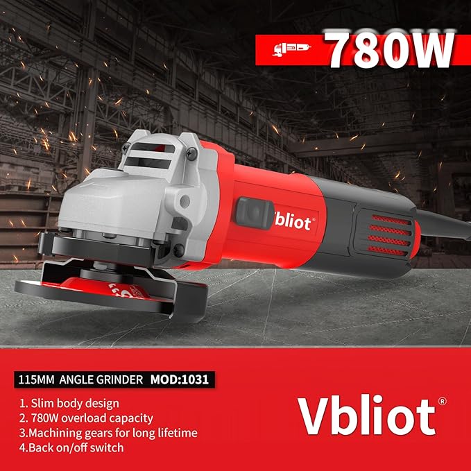 Angle Grinder Tool,6.5-Amp 4-1/2 Inch Electric Grinder with Ergonomic Sideslip Switch for Metal Cutting Grinding Polishing,Come With 2 Cutting Discs,2 Grinder Discs