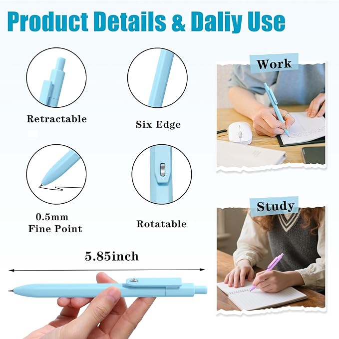Vitoler Pens, 8 pcs Cute Color Gel Pens, 0.5mm Black Ink Pens Fine Point Smooth Writing Pens for Women/Nurse Gift School Office Desk Accessories Supplies