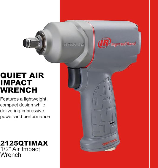 Ingersoll Rand 2125QTiMAX 1/2-inch Quiet Air Impact 330 ft-lbs Max Torque, Maintenance Duty, Pistol Grip, Titanium Hammercase