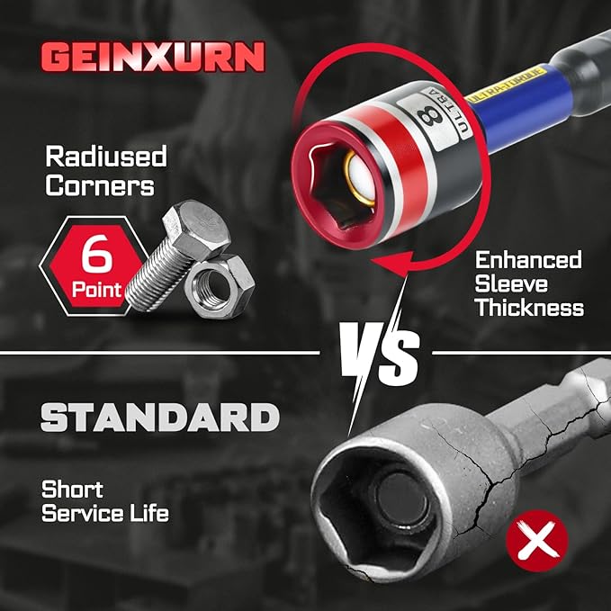 Impact Nut Driver Set, 10 Pieces 65mm Long 6mm/8mm/10mm/11mm/ 13mm 6 Point Alloy Steel Magnetic Metric Nut Setter Set Use For Installing 1/4 Hex Shank Impact Driver with Case Box