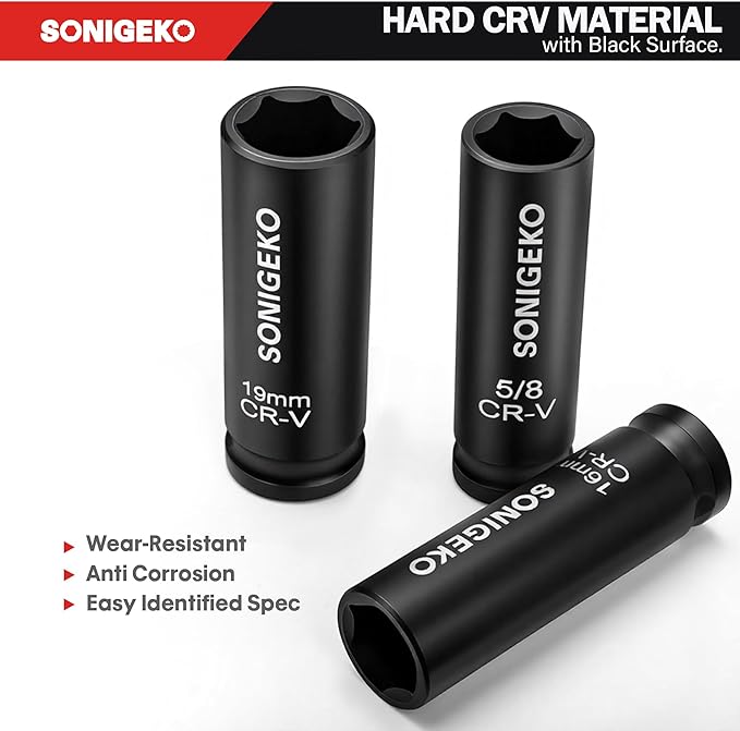 1/2" Drive Impact Socket Set,66-Piece 6 Point Deep&Standard, CR-V Steel Sockets with Drive Ratchet Handle, extension bar (Metric and SAE, 1/2" Socket Sets, 66pcs)