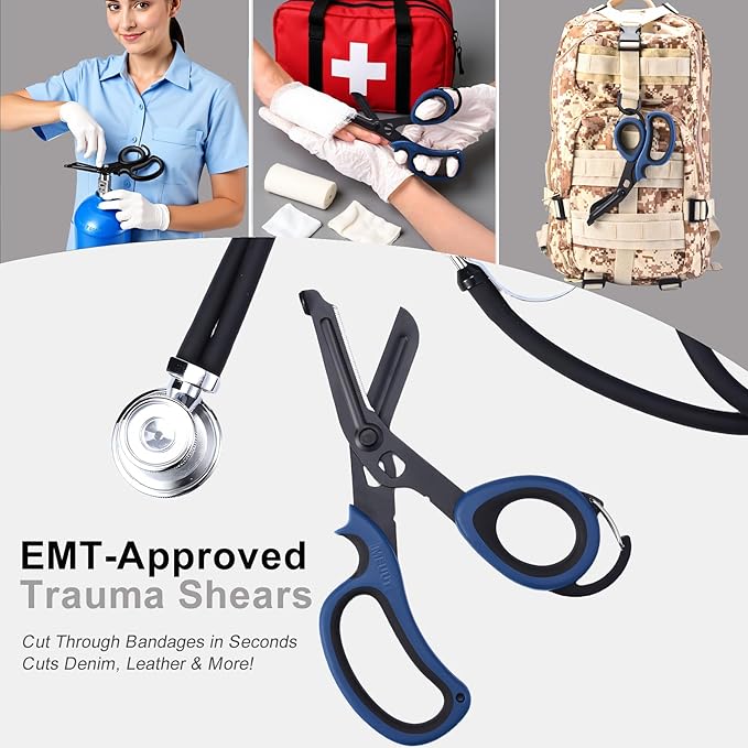 MEUUT 2 Pack Medical Scissors Trauma Shears with Carabiner design, 7.5" Fluoride Coated Non-stick Blades Bandage Scissor for Nurses, EMT, Household, outdoors