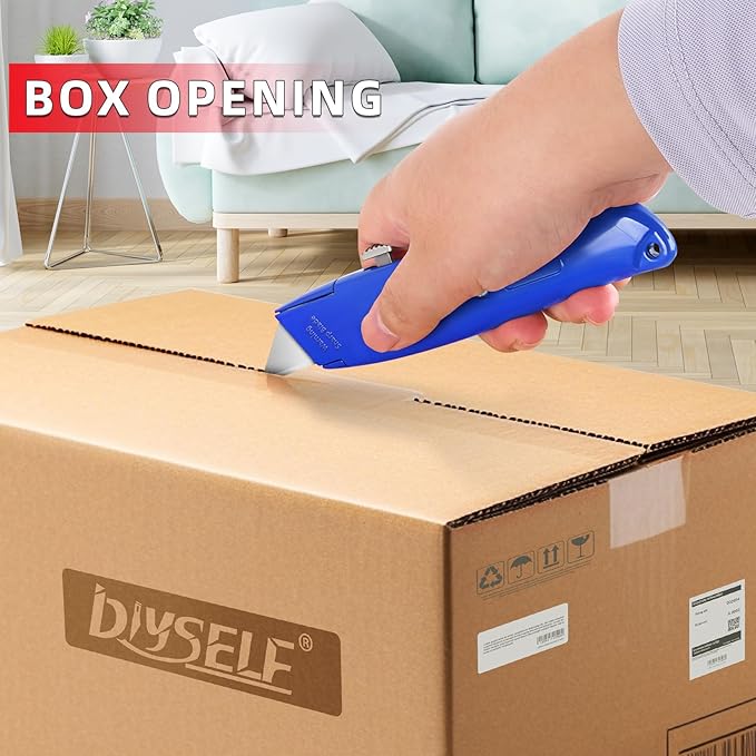 DIYSELF Utility Knife, 20 Pack Heavy Duty Box Cutter Retractable, Box Cutter Knife, Box Opener, Cardboard Cutter, Utility Knives for Garage, Home and Office, PVC Pipe Cutter (Blue)