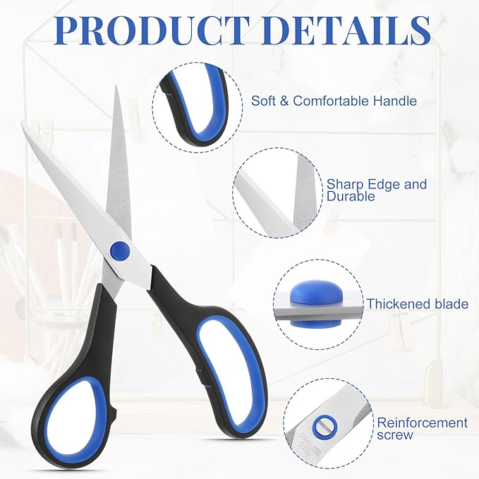 WILLBOND Scissors Bulk 8" Multipurpose Professional Heavy Duty Multicolor Sewing Stainless Steel Scissors Set for Office Home Sewing Fabric