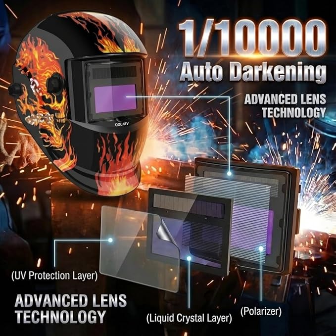 Welding Helmet Auto Darkening - True Color Wide View Welding Shield - 0.1ms Response Time- Optical grade 1/1/1/1 - Adjustable Wide Shade for SMAW, MIG, TIG, GTAW-Lightweight for extended wear